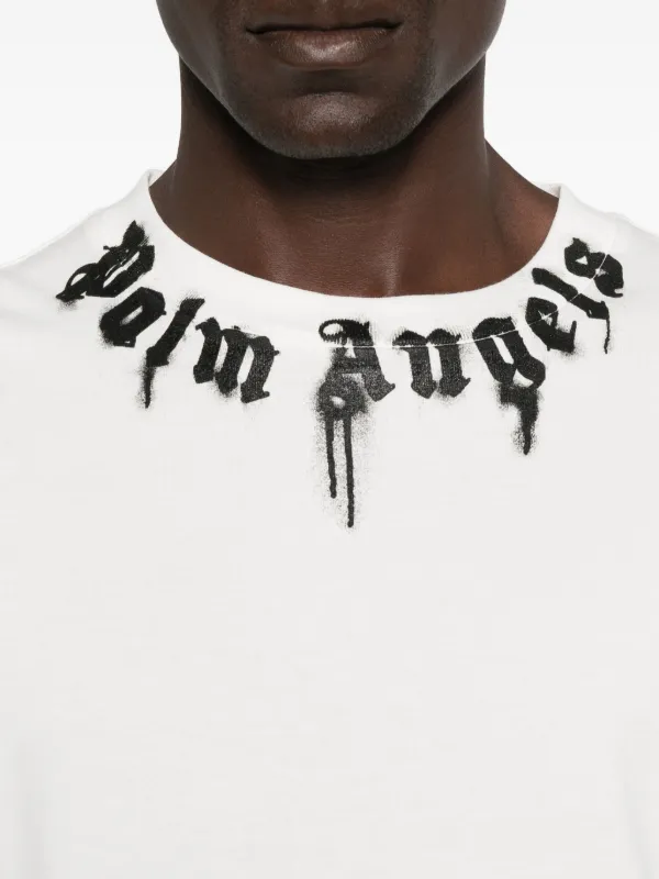 Palm Angels neck-logo Cotton T-shirt | White | FARFETCH