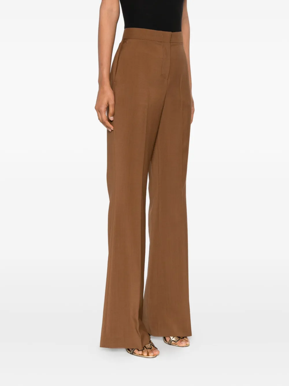 Fendi High-waisted Flared Trousers In Brown