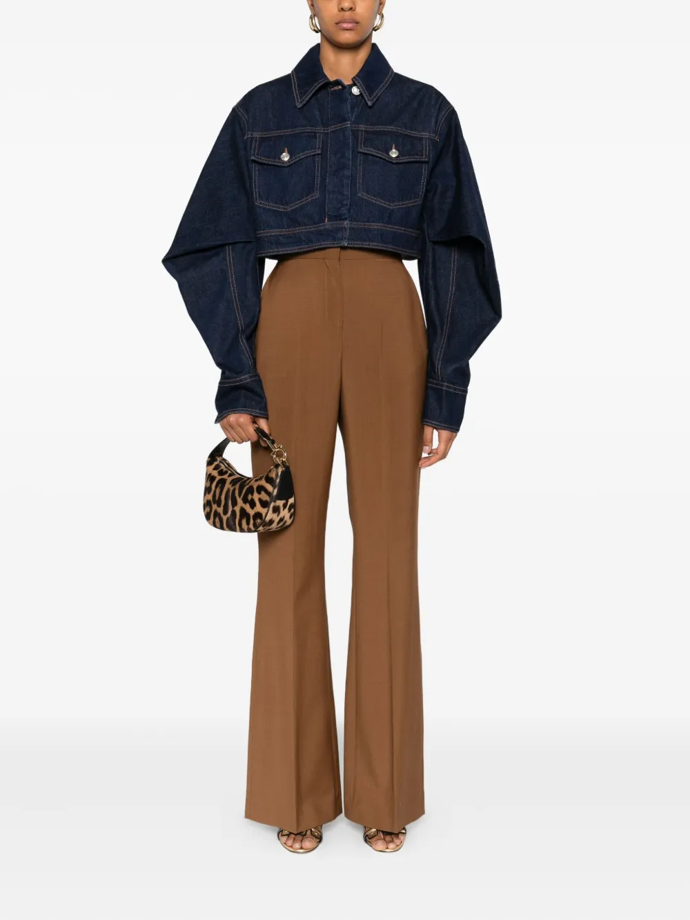 Fendi High-waisted Flared Trousers In Brown