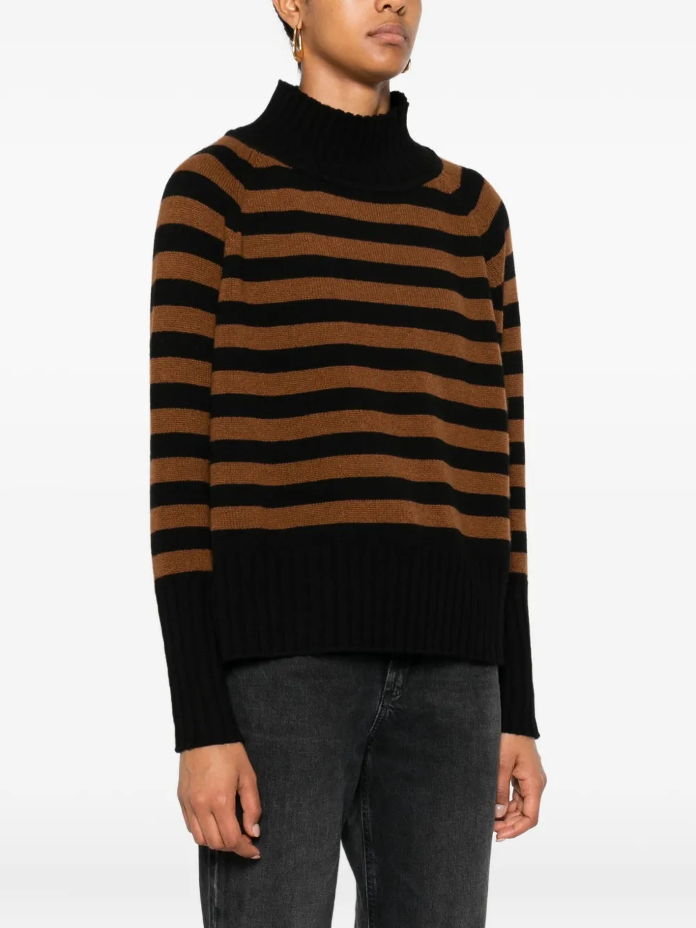 Beyou High-neck Striped Sweater In Brown