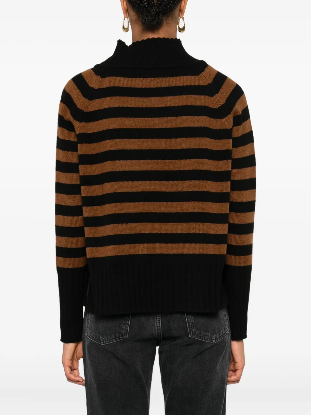 Beyou High-neck Striped Sweater In Brown