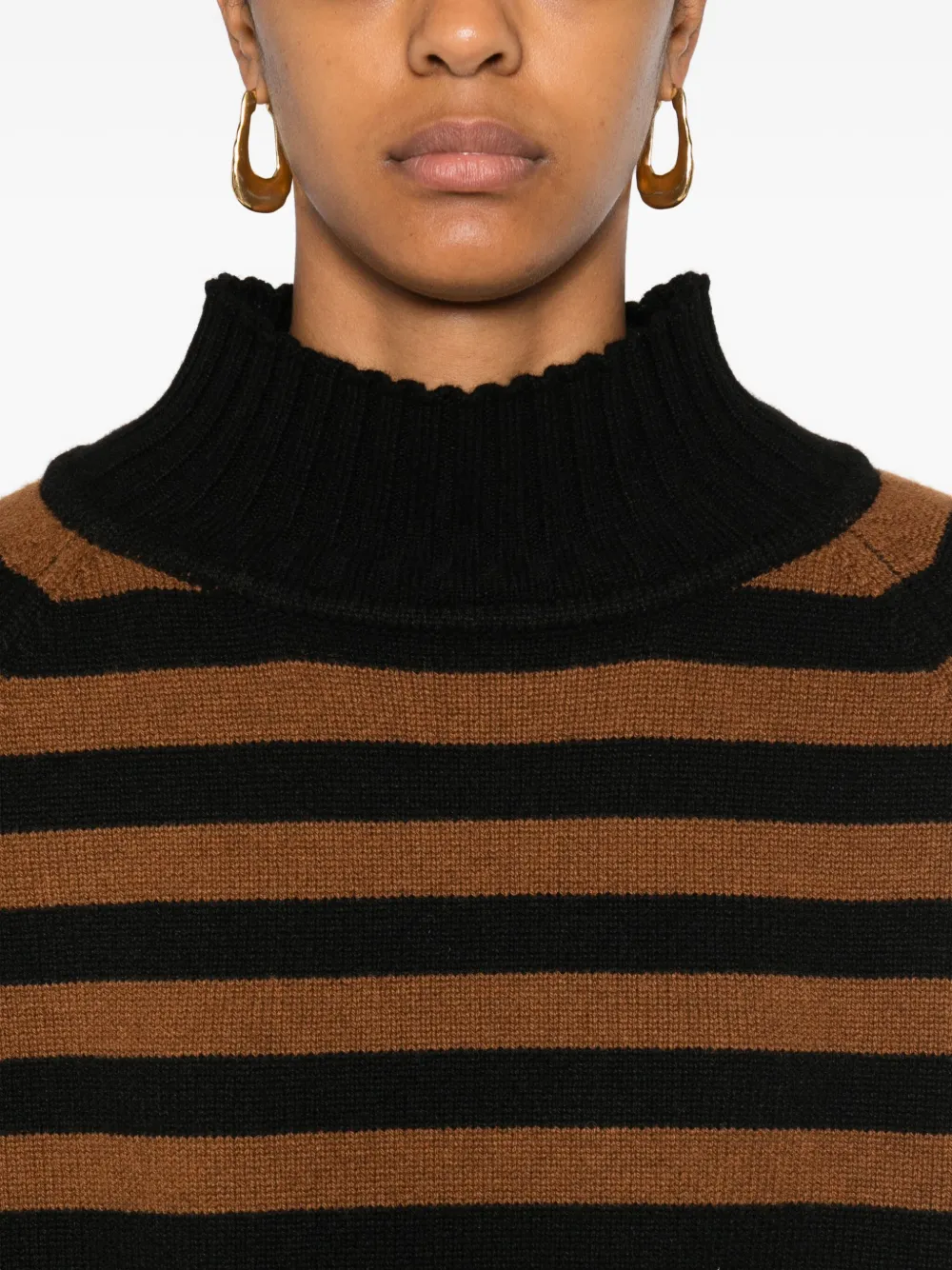 Beyou High-neck Striped Sweater In Brown