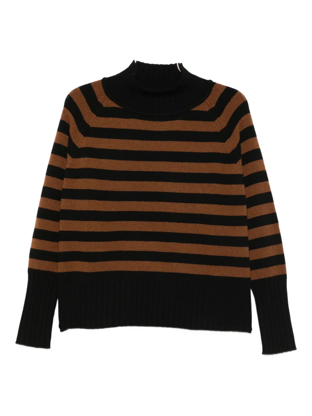 Beyou High-neck Striped Sweater In Brown