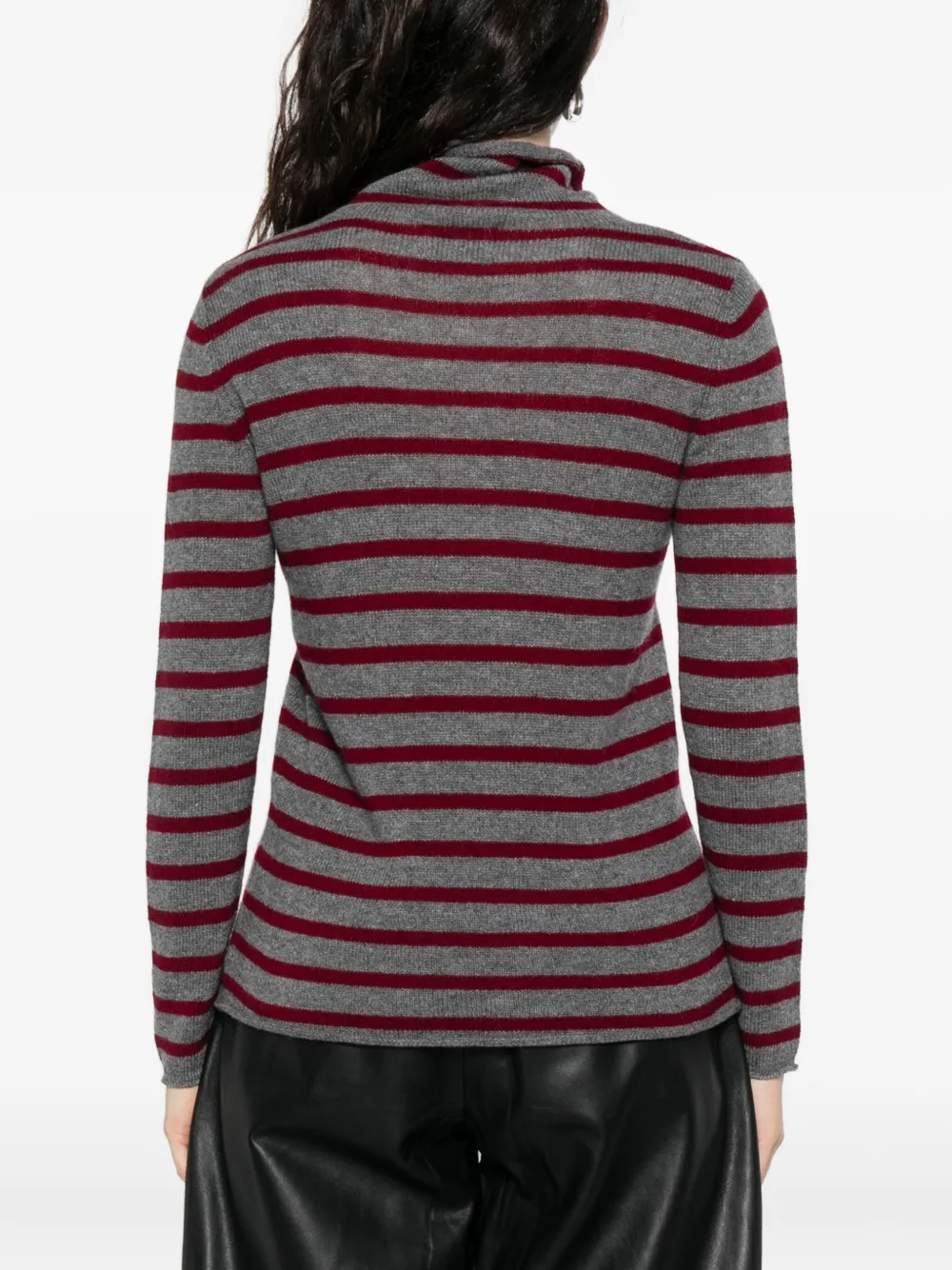 Beyou Striped Turtleneck Sweater In Gray