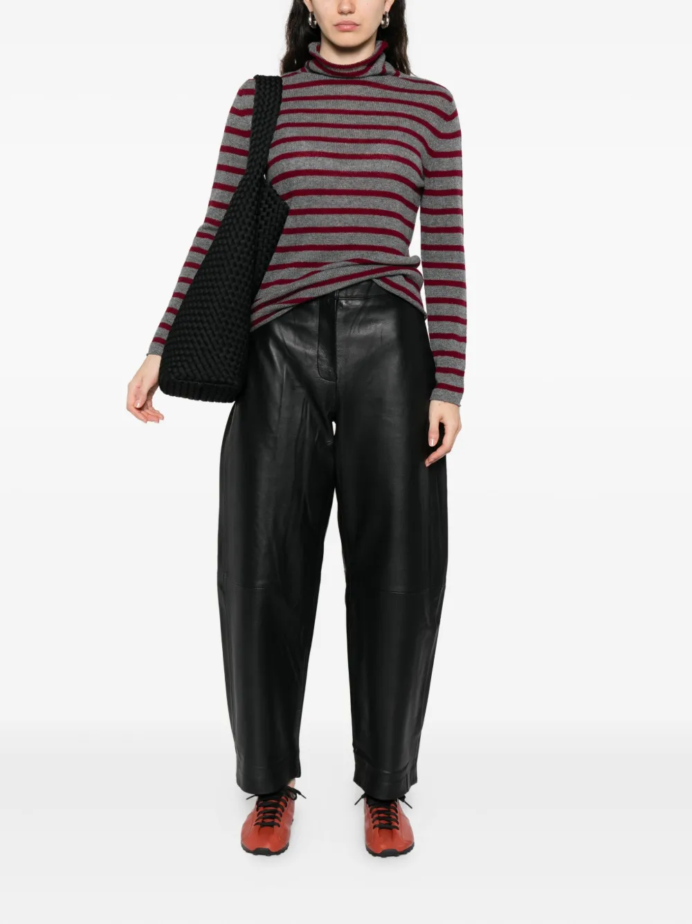 Beyou Striped Turtleneck Sweater In Gray