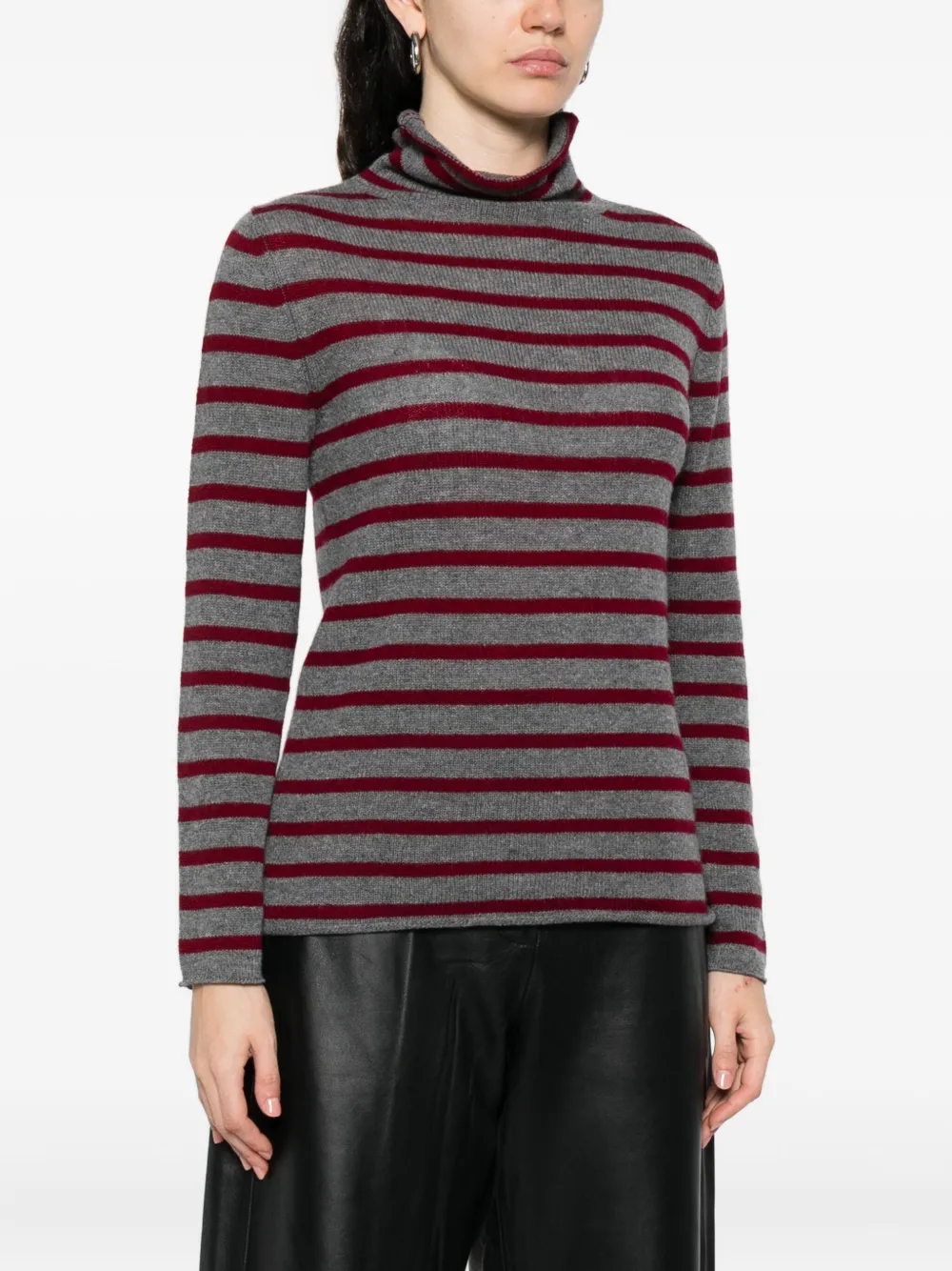Beyou Striped Turtleneck Sweater In Gray