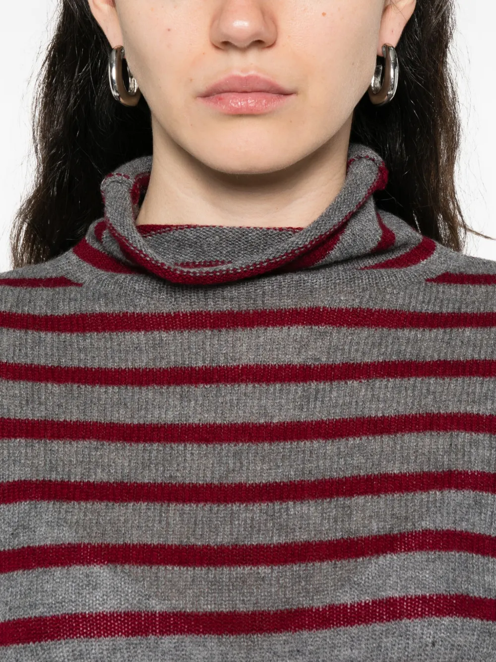 Beyou Striped Turtleneck Sweater In Gray