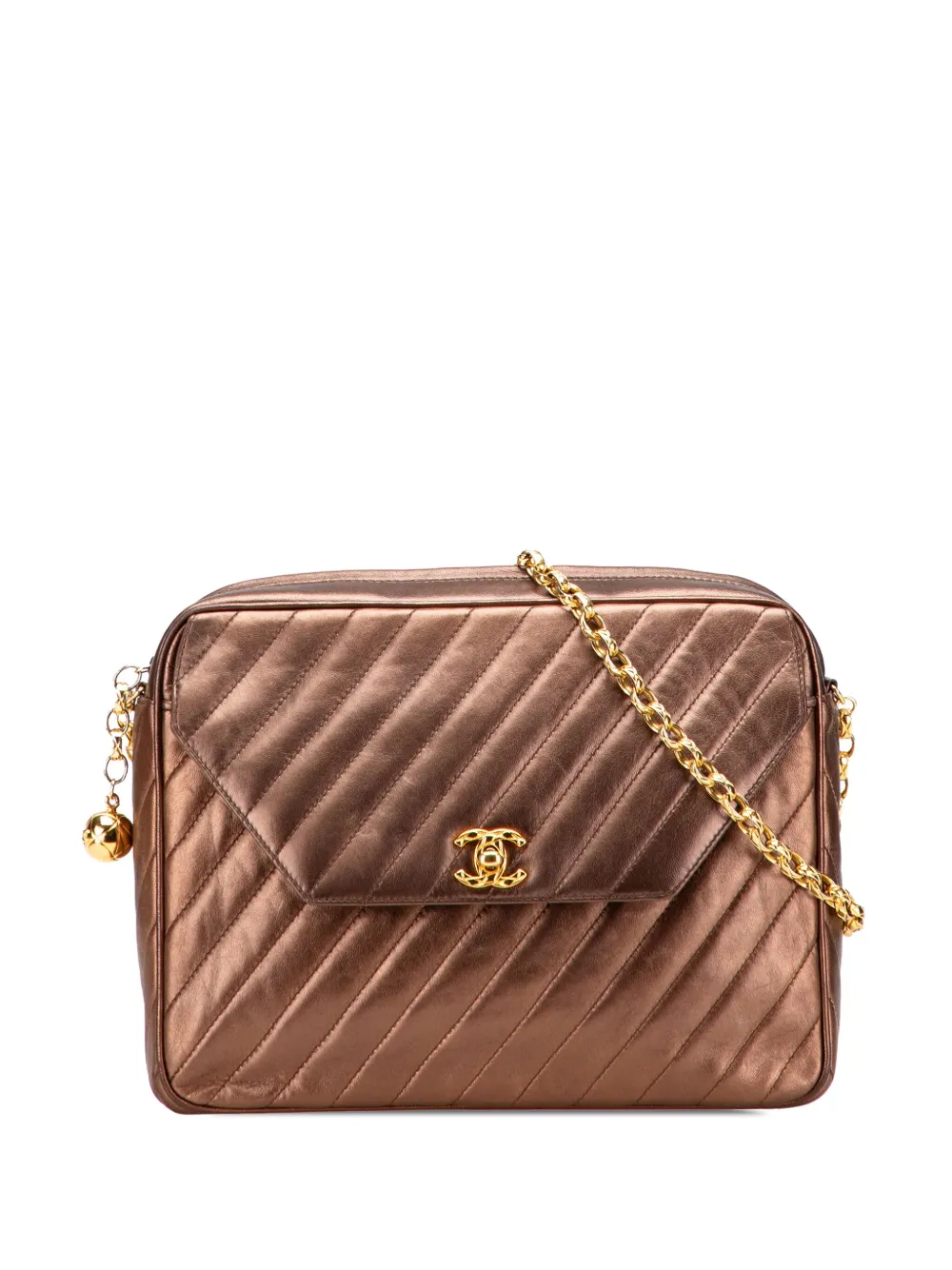 CHANEL Pre-Owned 1991-1994 CC Diagonal Quilted Metallic Lambskin CHANEL Pre-Owned 1991-1994 CC Diagonal Quilted Metallic Lambskin