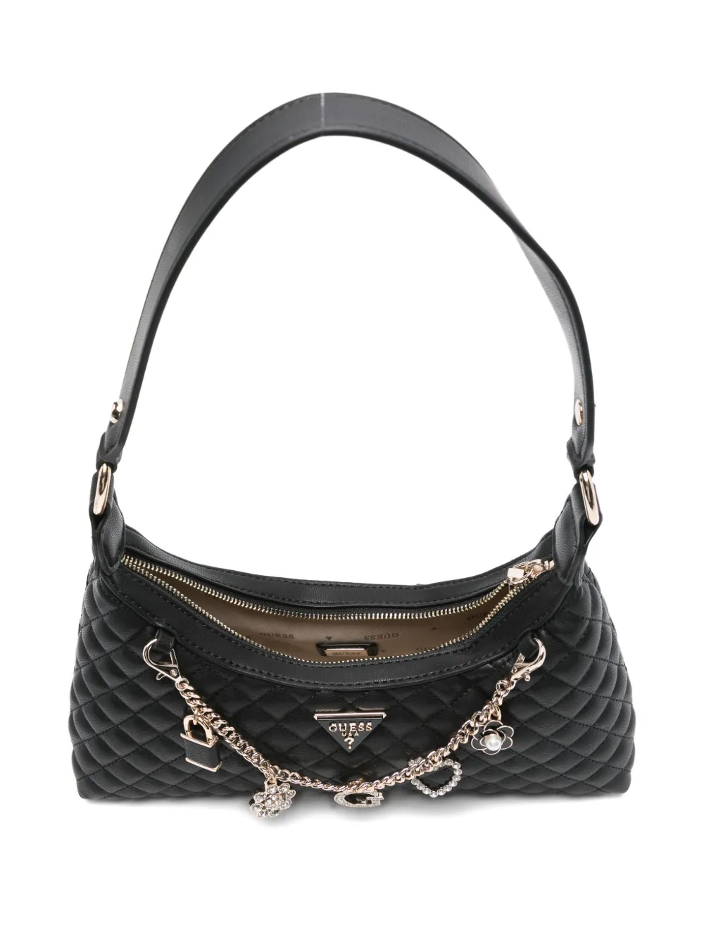 Guess Usa Quilted Chain-embellished Shoulder Bag In Black