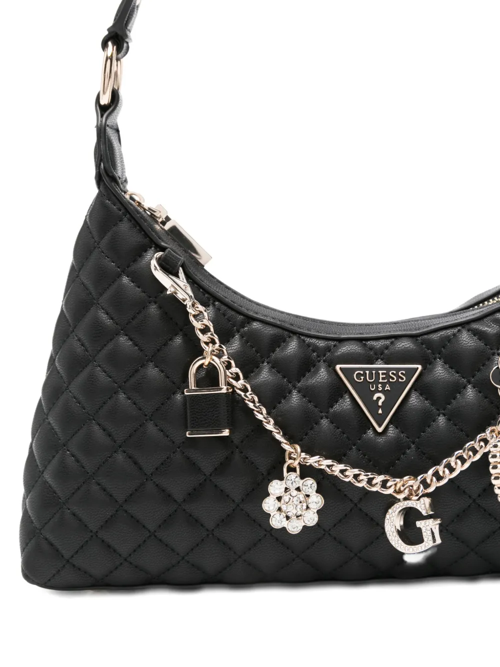 Guess Usa Quilted Chain-embellished Shoulder Bag In Black