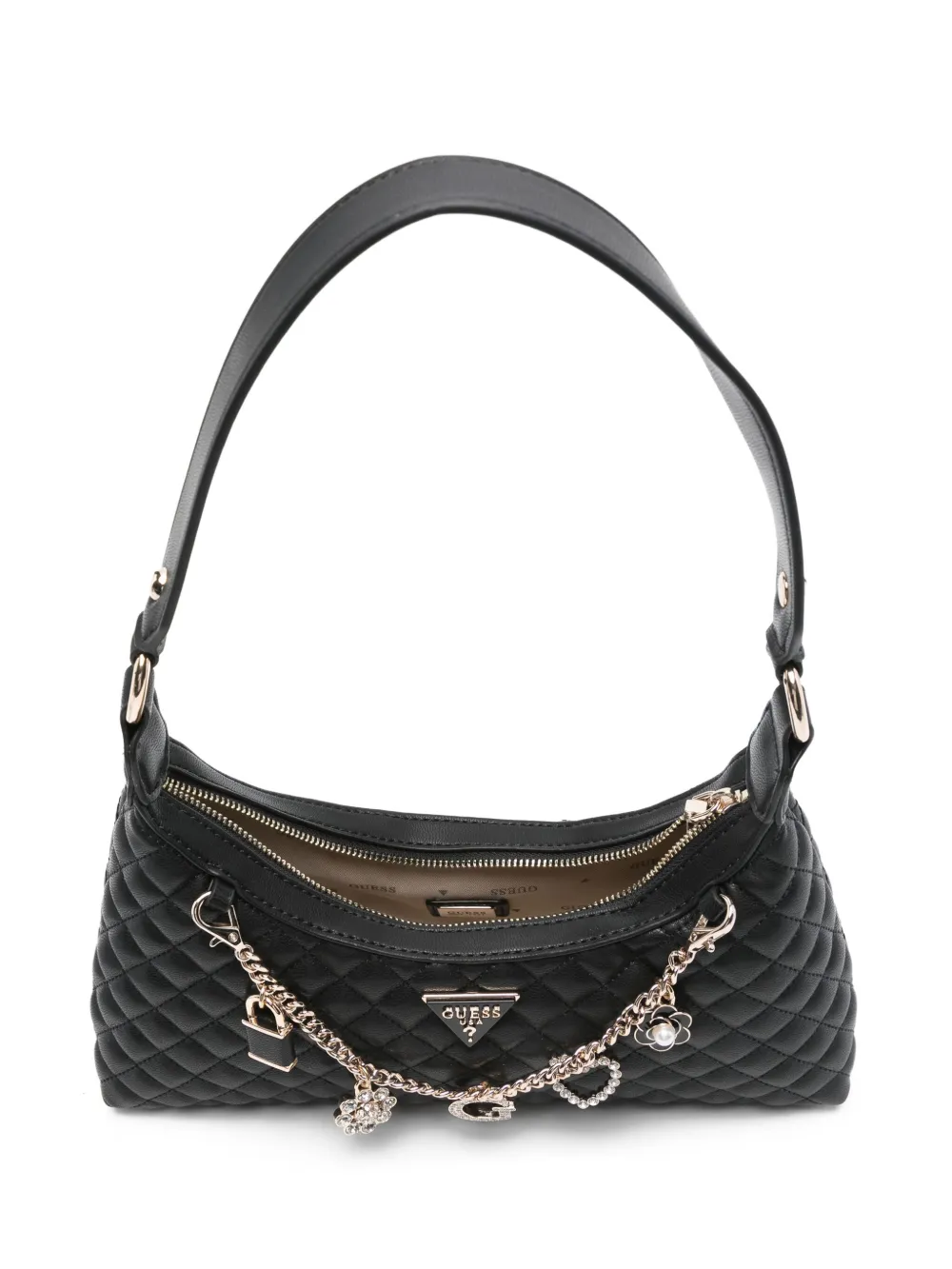 GUESS USA Gewatteerde schoudertas verfraaid met ketting Zwart
