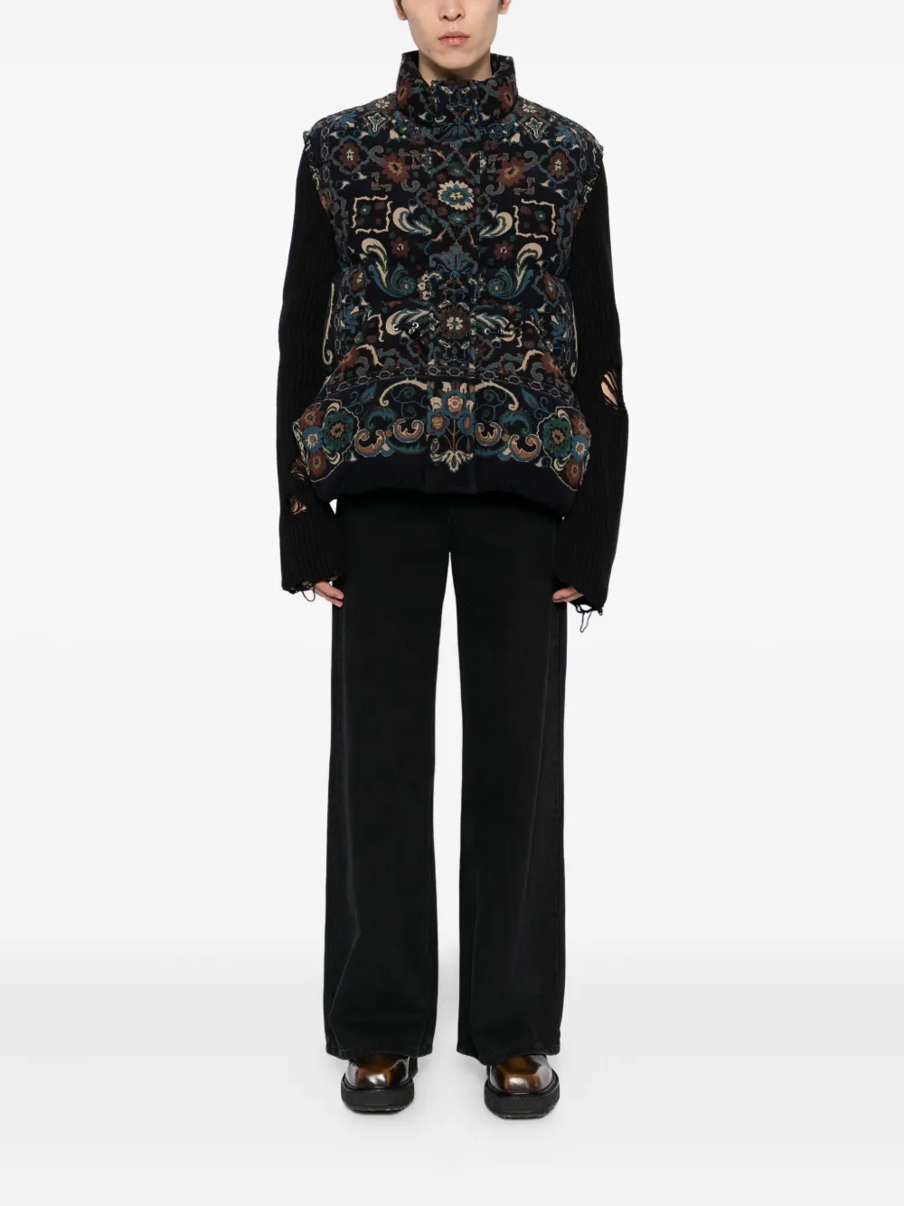 Sacai Floral-print Vest In Black