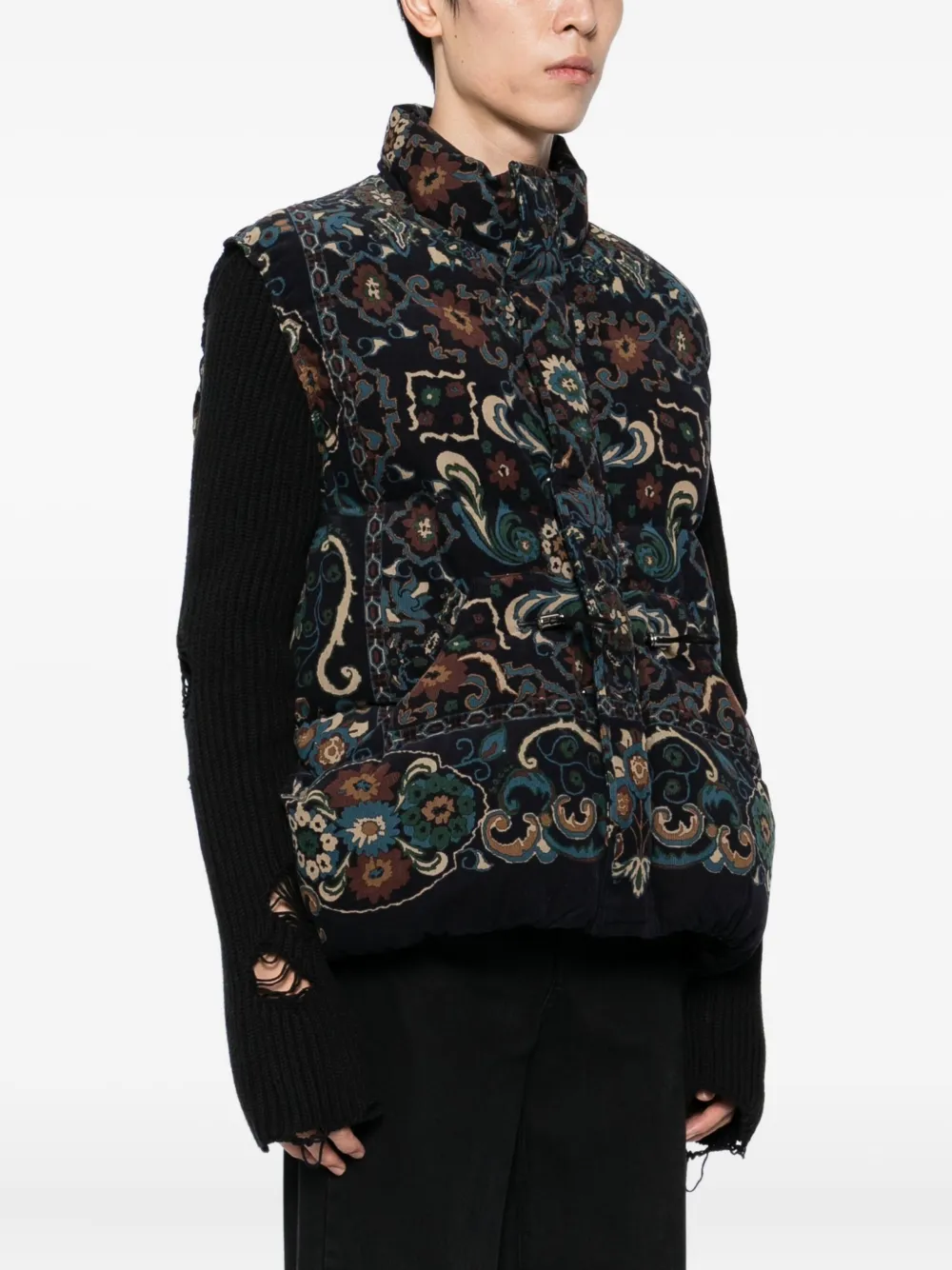 Sacai Floral-print Vest In Black