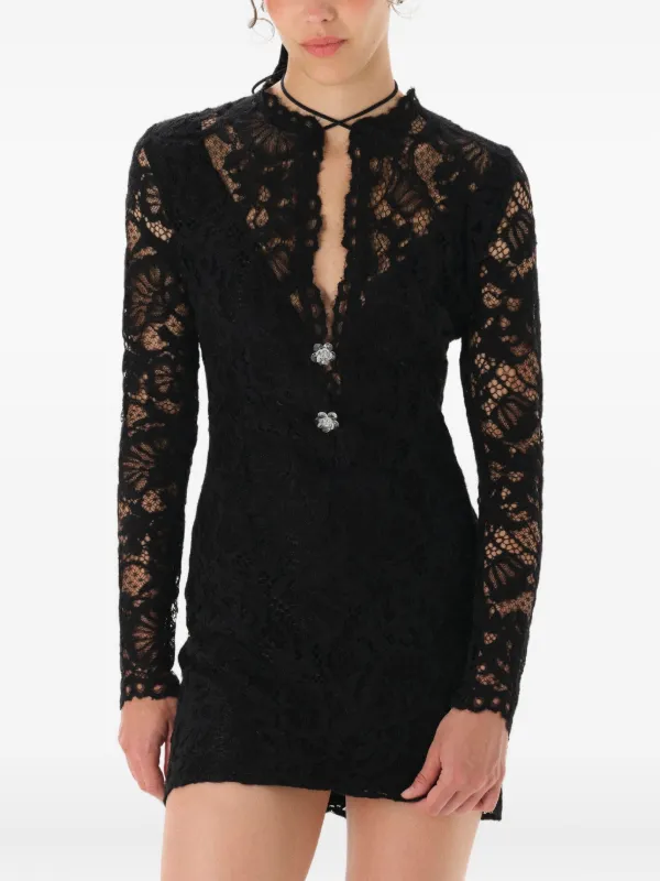 black lace high neck mini dress Elegant High Neck Lace Mini Dress – Aclosy main image 0