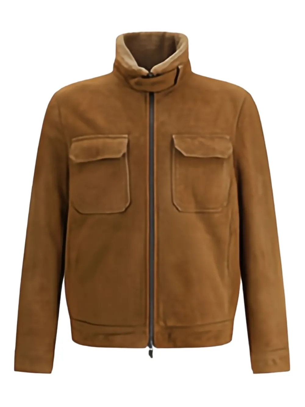 Salvatore Santoro Zip-front Suede Jacket In Brown