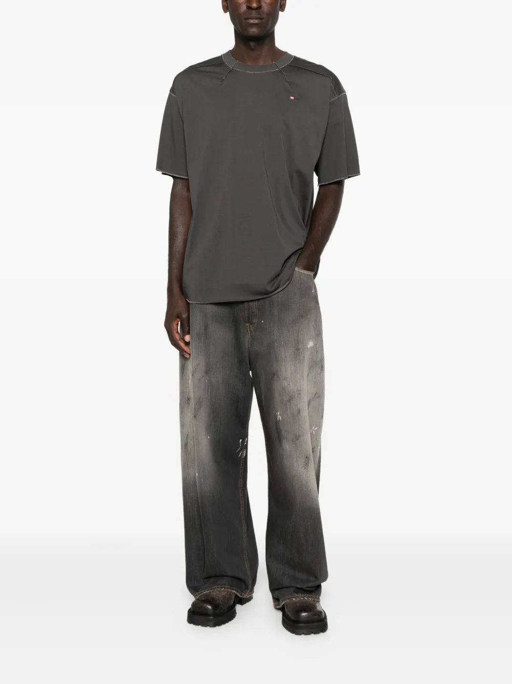 Diesel Katoenen T-shirt met stiksels - Grijs
