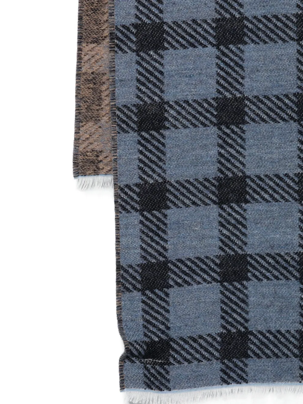 Emporio Armani Check-pattern Logo Scarf In Blue