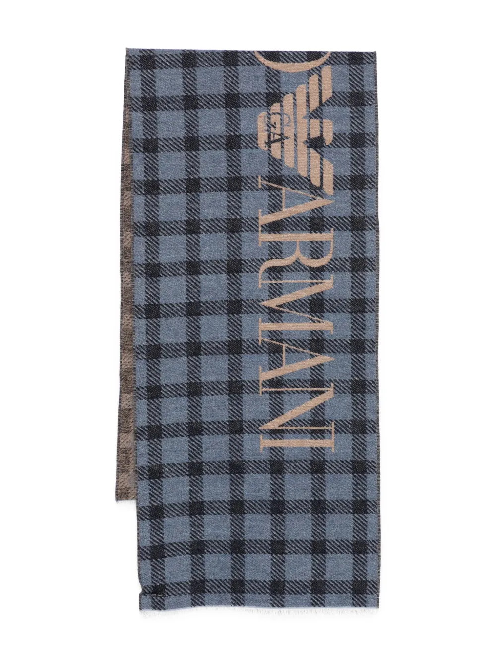 Emporio Armani check-pattern logo scarf | Blue | Image 1
