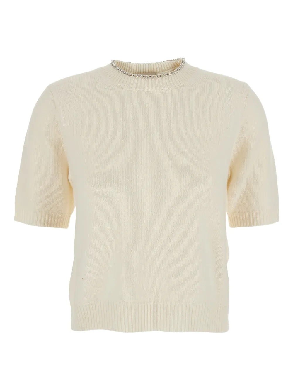 Semicouture crystal-embellished knitted T-shirt Beige
