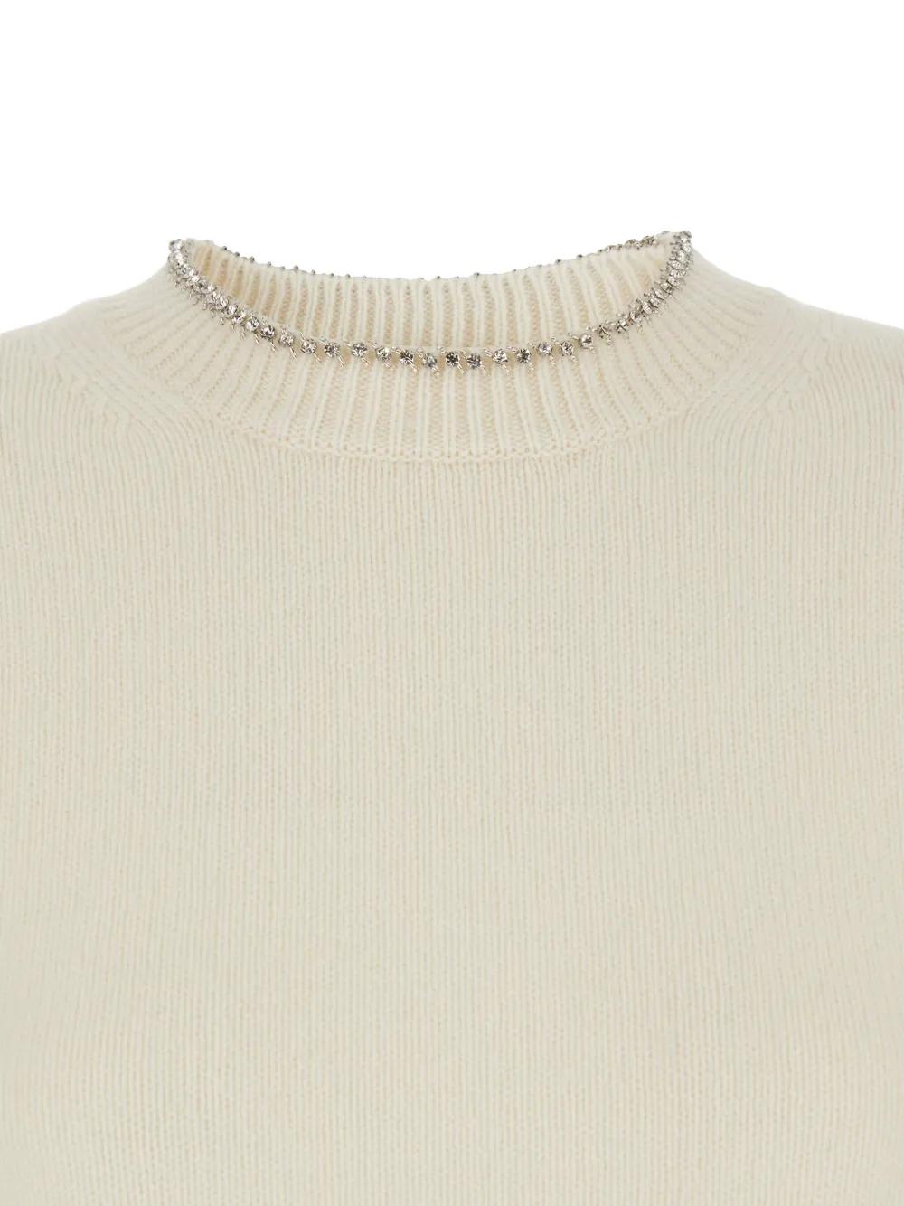 Semicouture crystal-embellished knitted T-shirt Beige