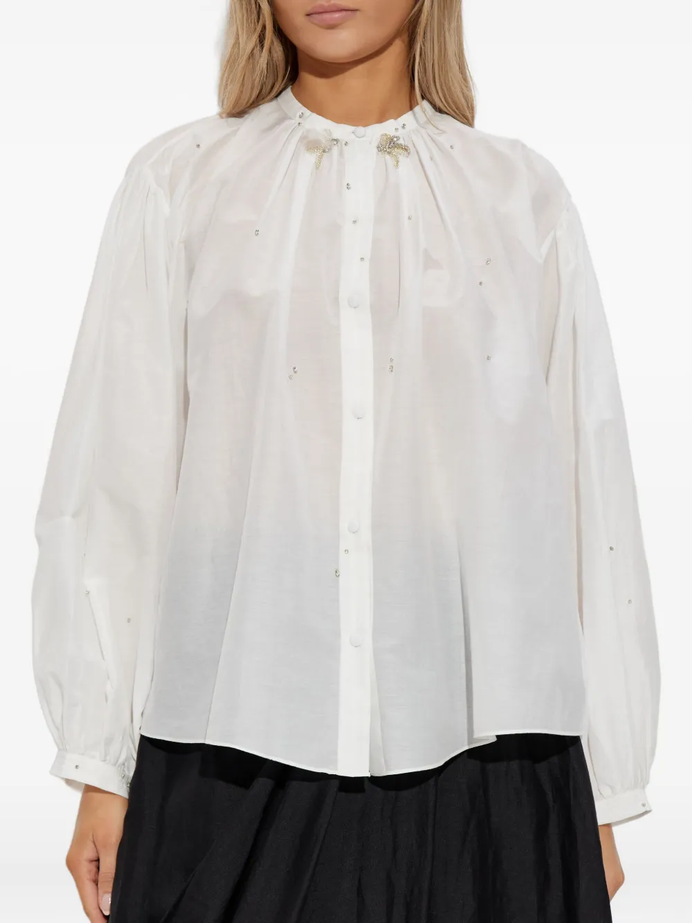 Forte Verfraaide blouse met ballonzoom Wit