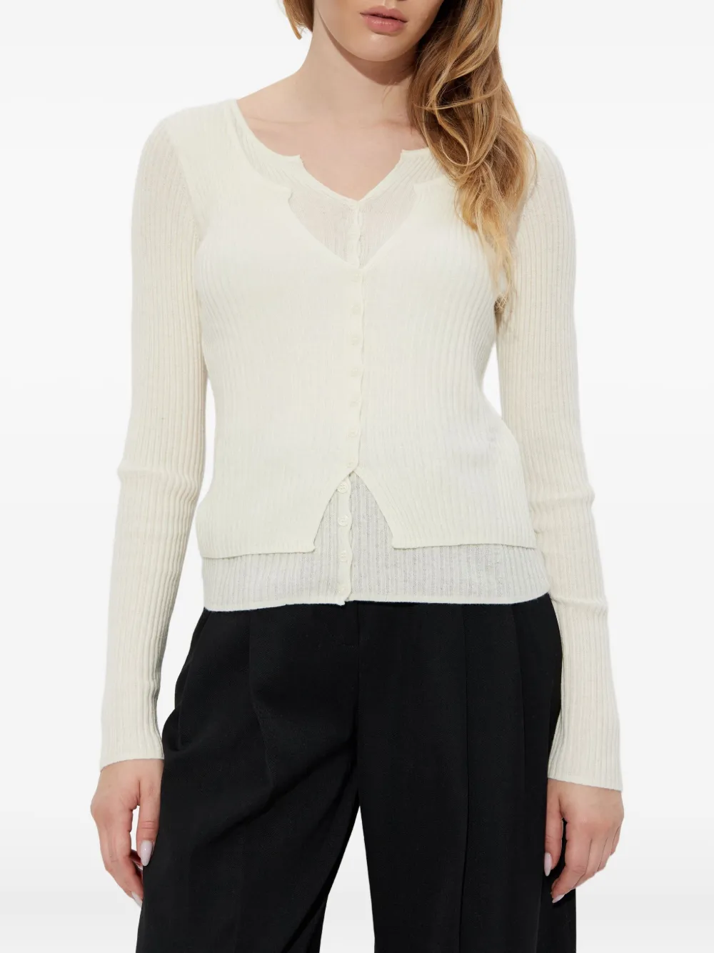 Samsoe & Samsoe Ribbed Button Cardigan In White
