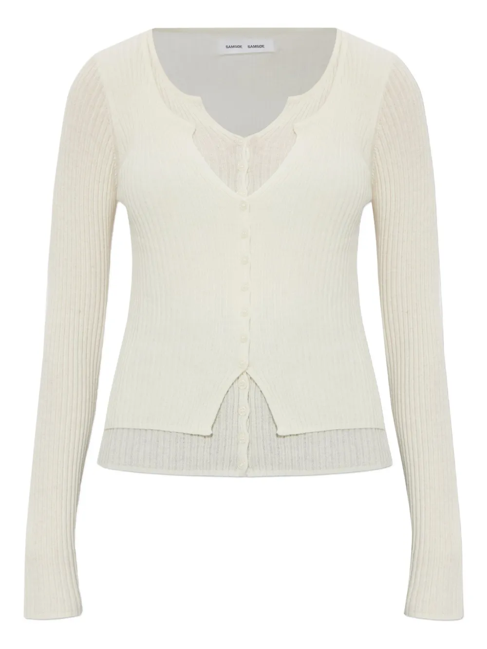 SAMSOE SAMSOE ribbed button cardigan | Neutrals | Image 1