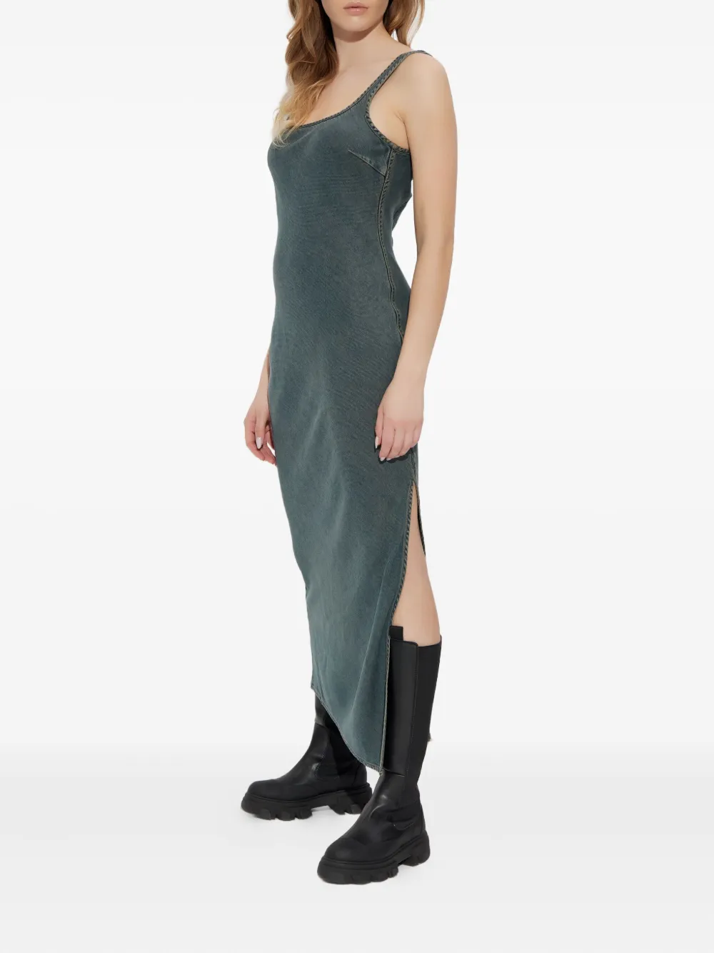 Samsoe & Samsoe Sasunna Side-split Midi Dress In Blue