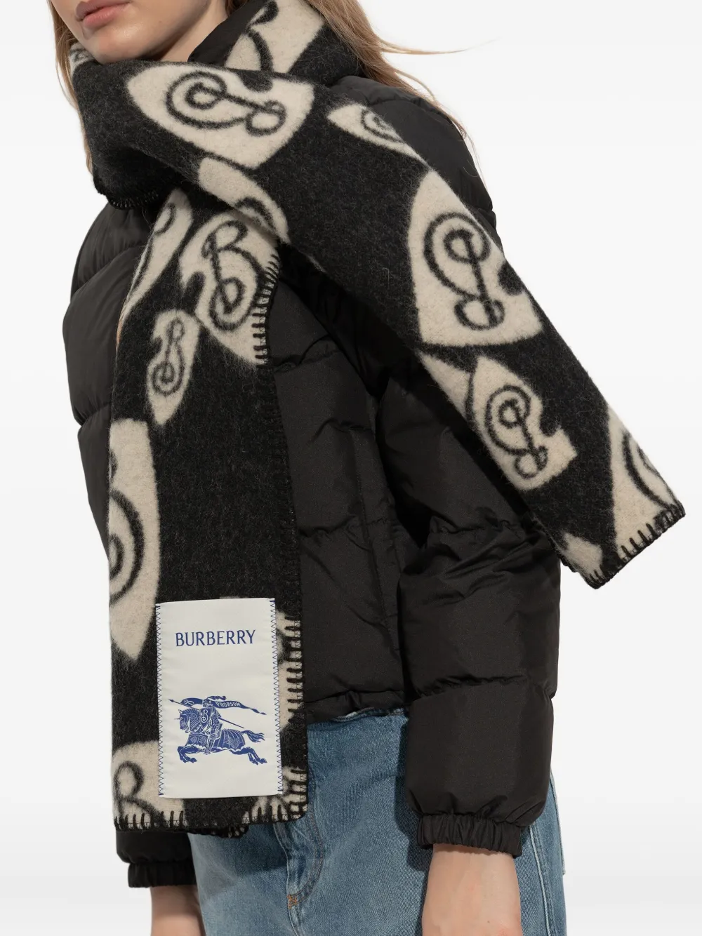 Burberry Sjaal met logopatch en monogram Zwart