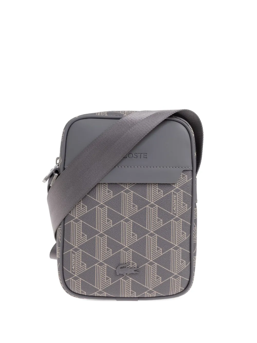 Lacoste Geometric-pattern Messenger Bag In Gray