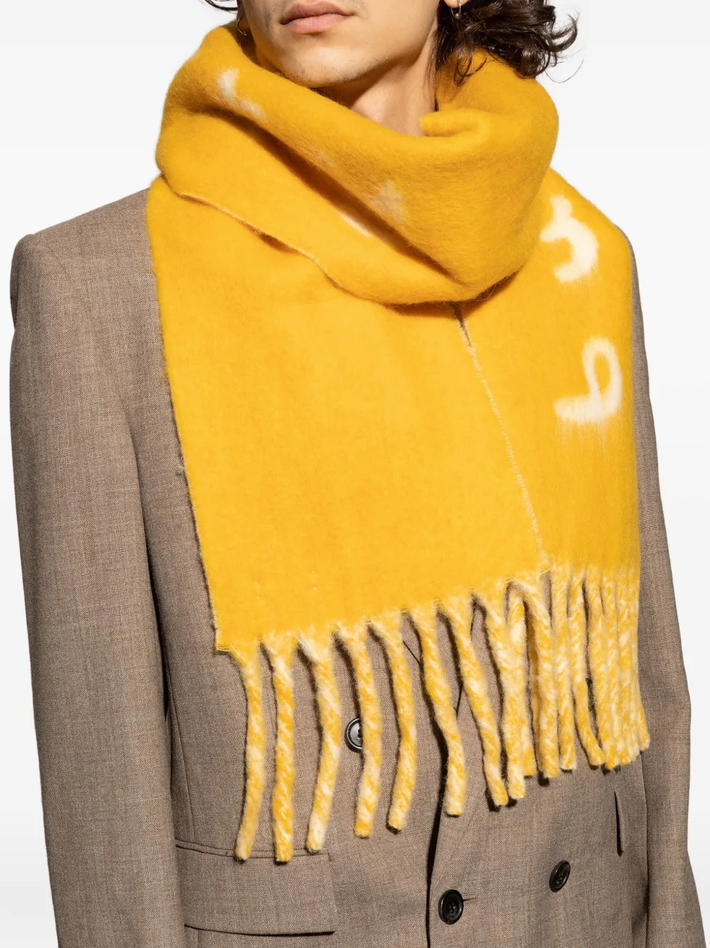 Burberry Logo-detail Fringed Scarf In Yellow