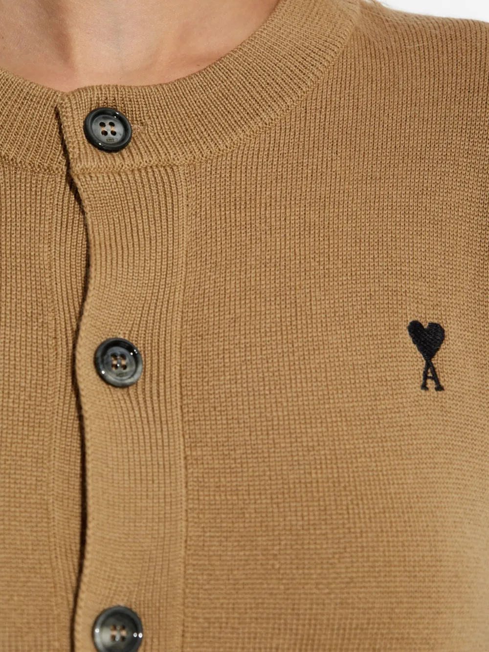 Ami Alexandre Mattiussi Heart-logo Button Wool Cardigan In Brown