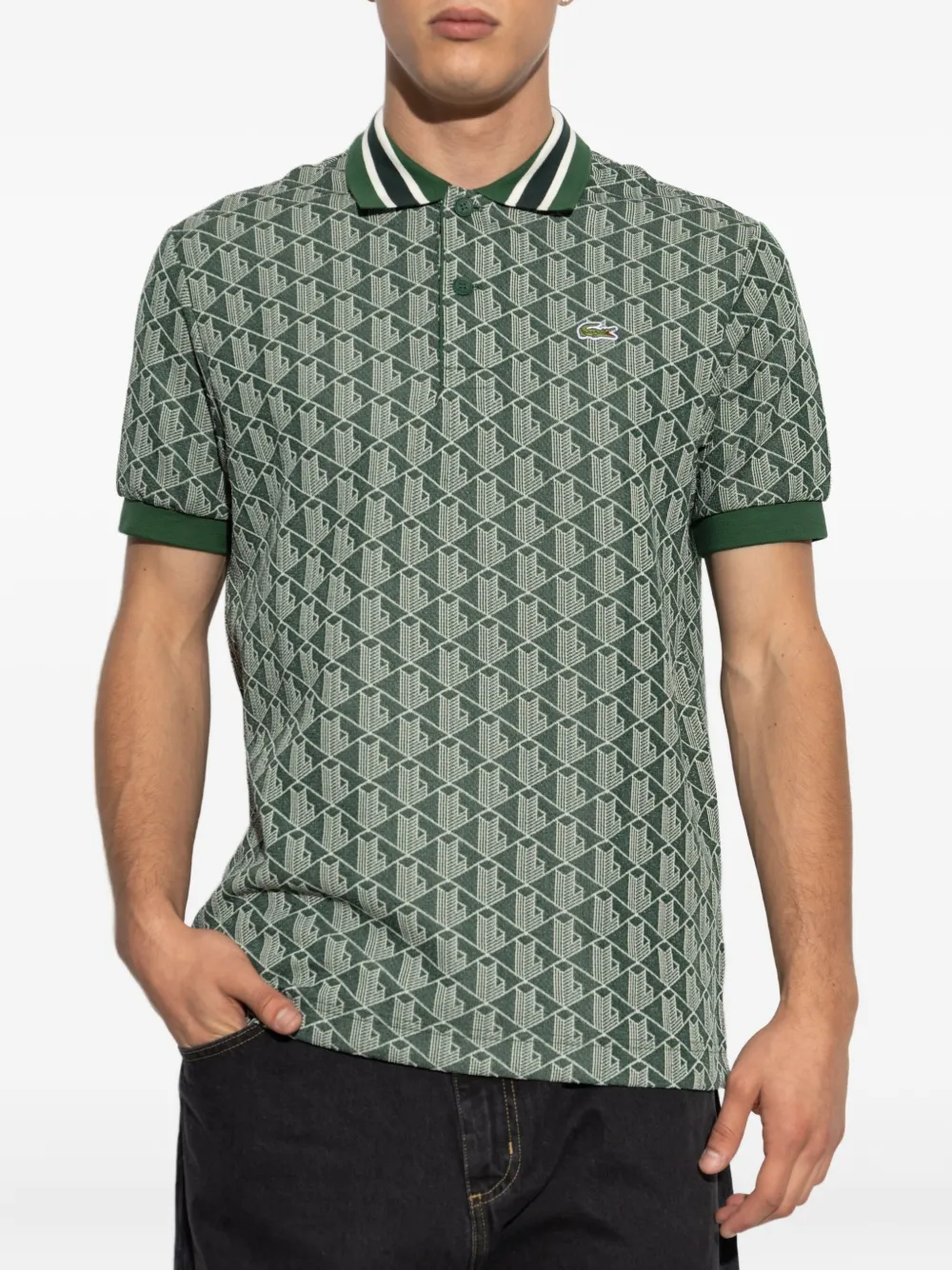 Lacoste Geometric-pattern Polo Shirt In Green