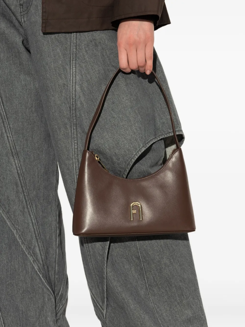 Furla mini Diamond leather shoulder bag - Bruin