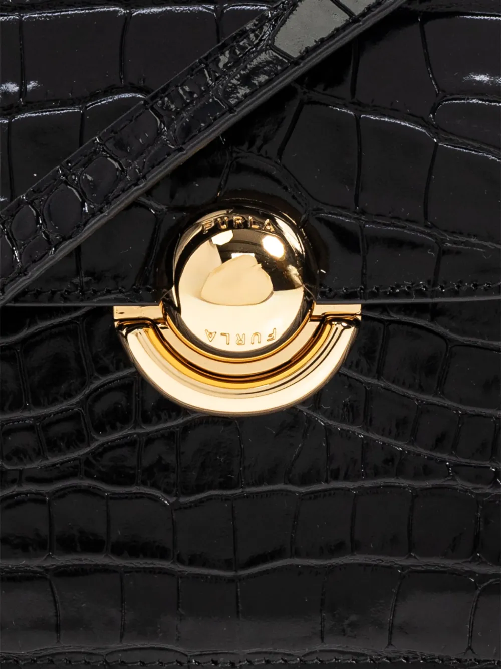 Furla Small Sfera Crocodile-embossed Shoulder Bag In Black