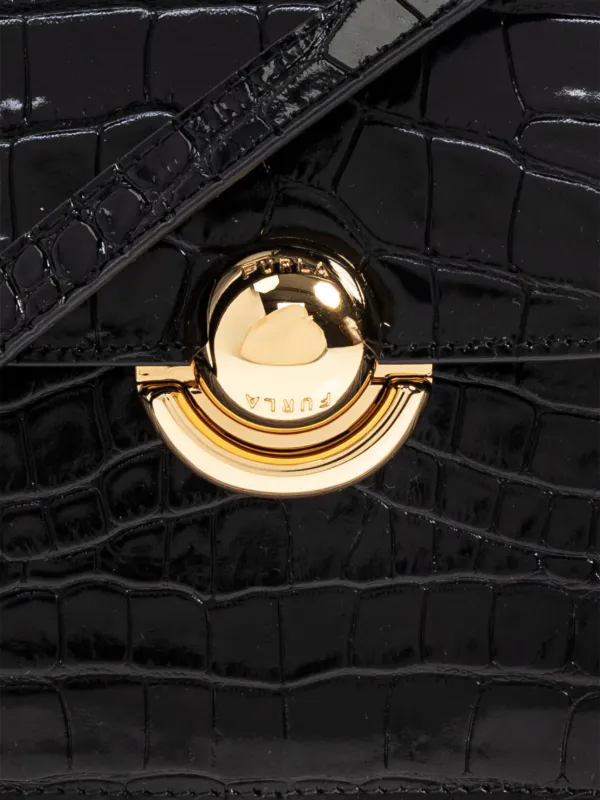 Furla Small Sfera crocodile-embossed Shoulder Bag Black