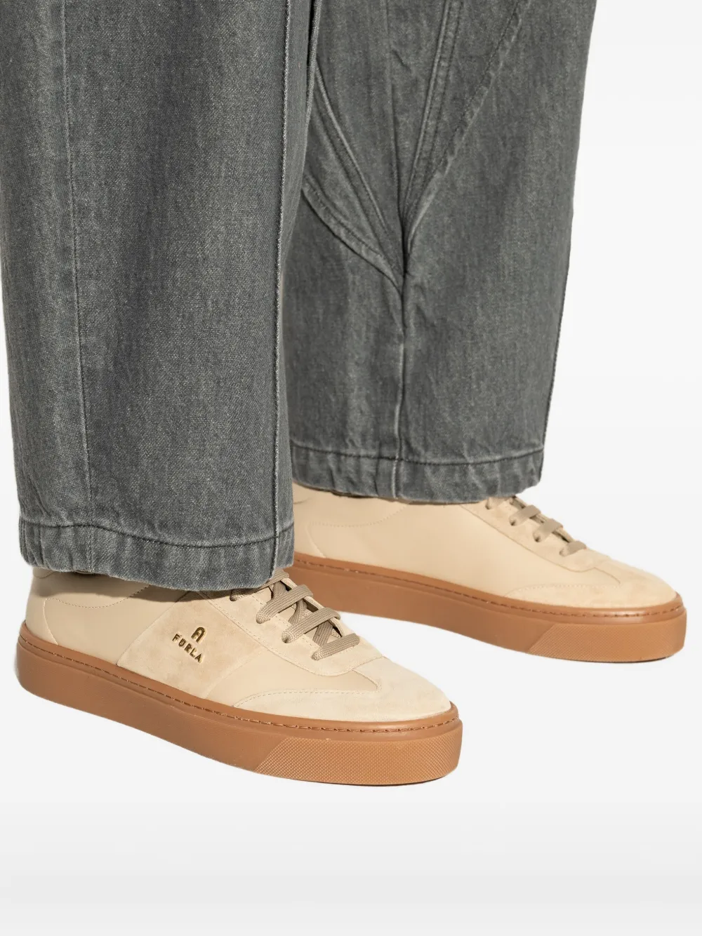 Furla Enjoy leather suede sneakers Neutrals