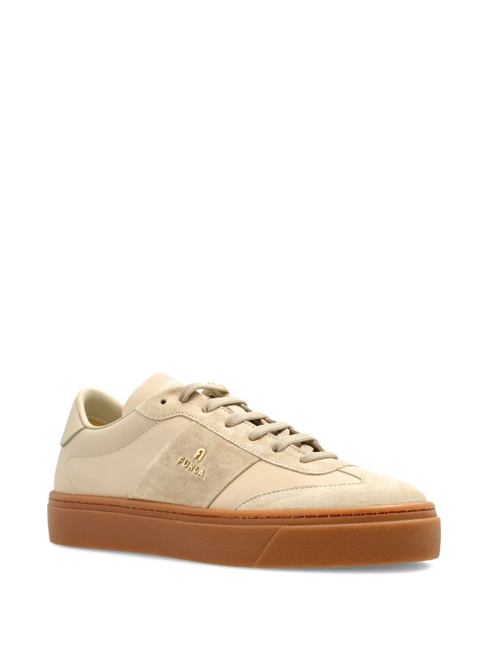 Furla Enjoy leather suede sneakers Neutrals