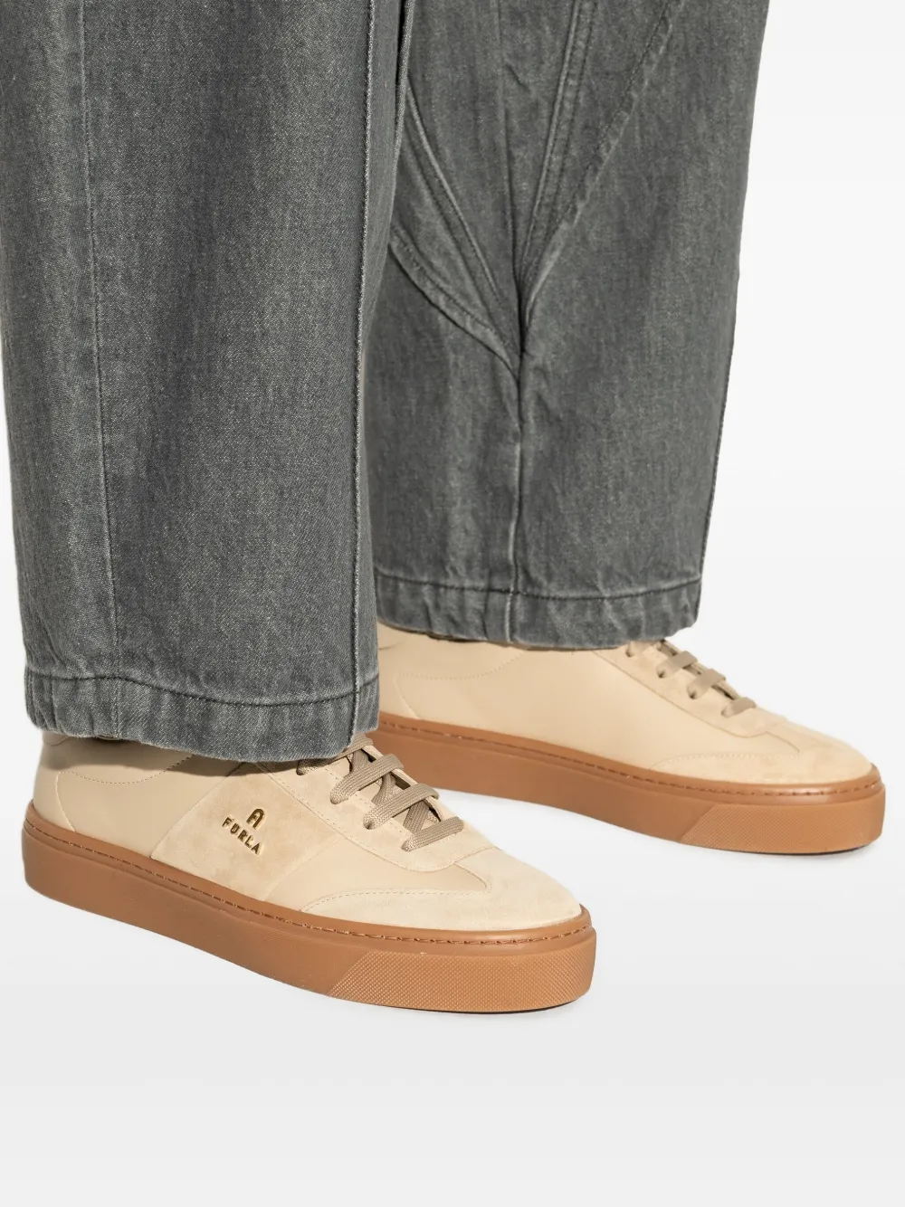 Furla Enjoy leather suede sneakers Neutrals