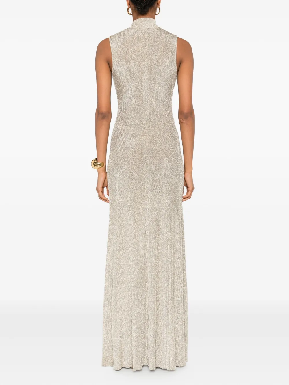 Self-Portrait turtleneck button-front maxi evening dress Beige