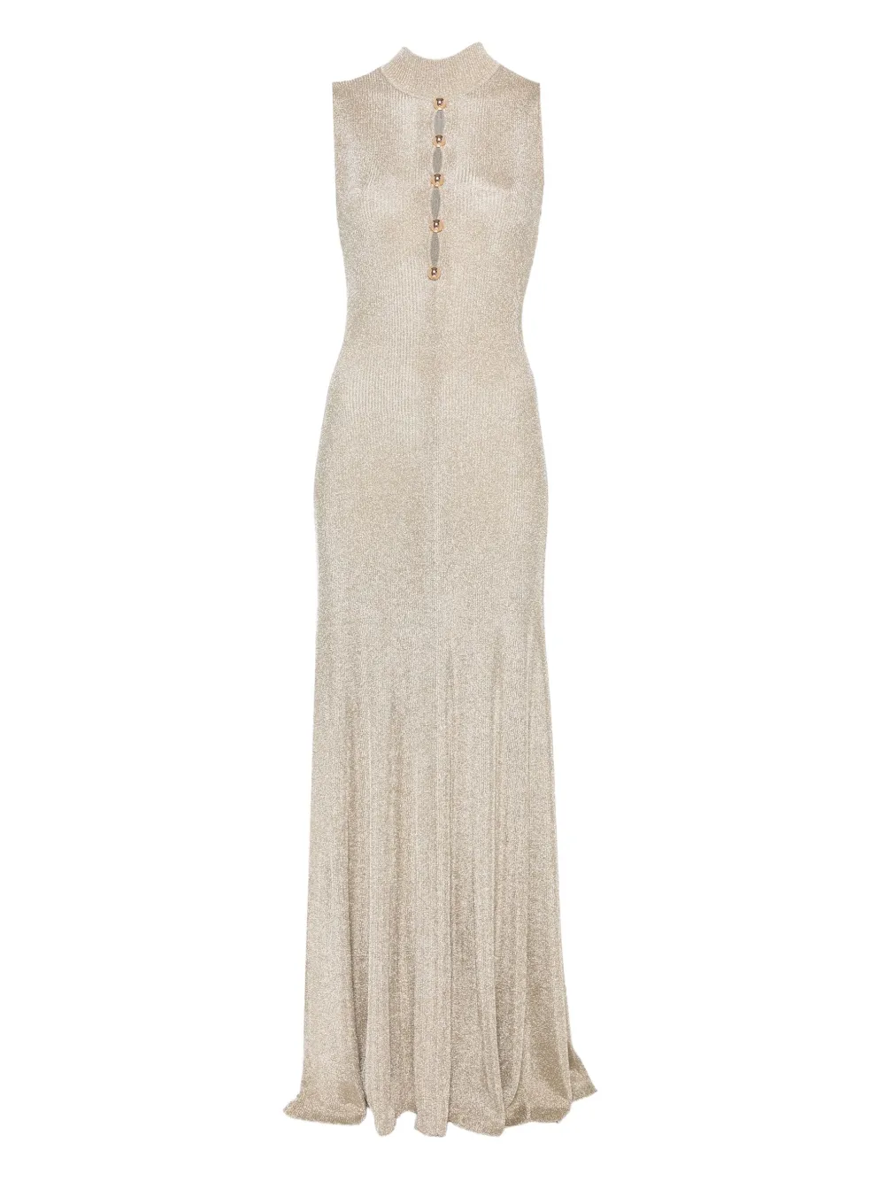 Self-Portrait turtleneck button-front maxi evening dress Beige