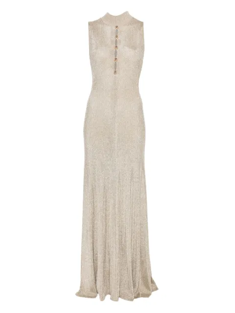 Self-Portrait turtleneck button-front maxi evening dress