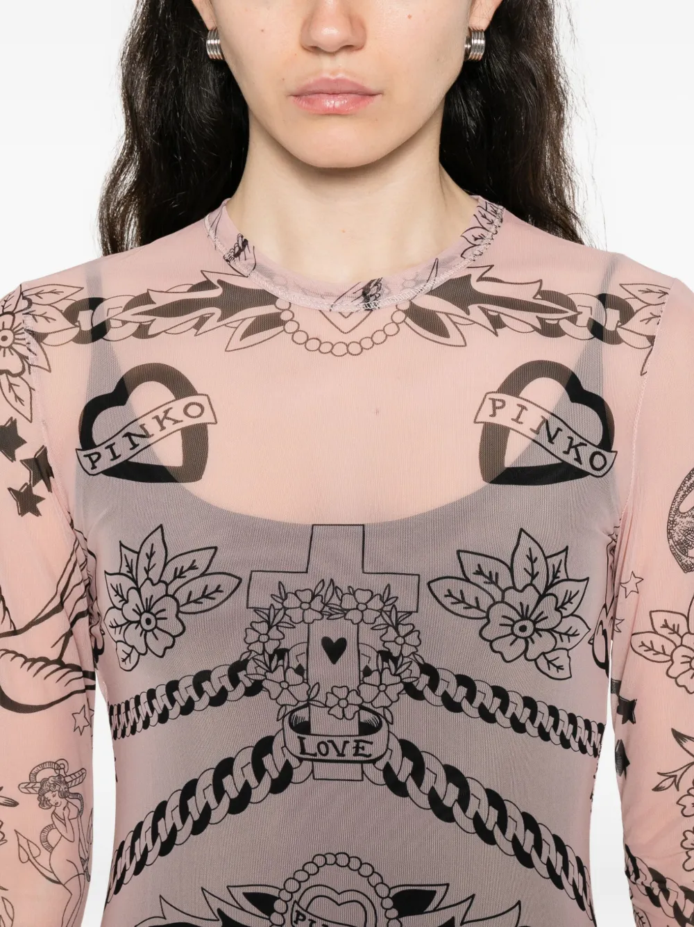 PINKO printed mesh midi dress Beige