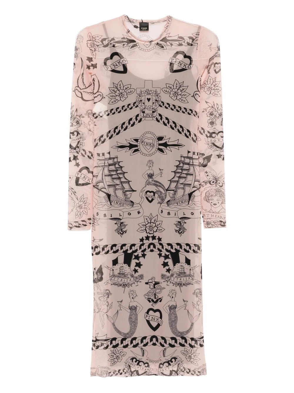 PINKO printed mesh midi dress Beige