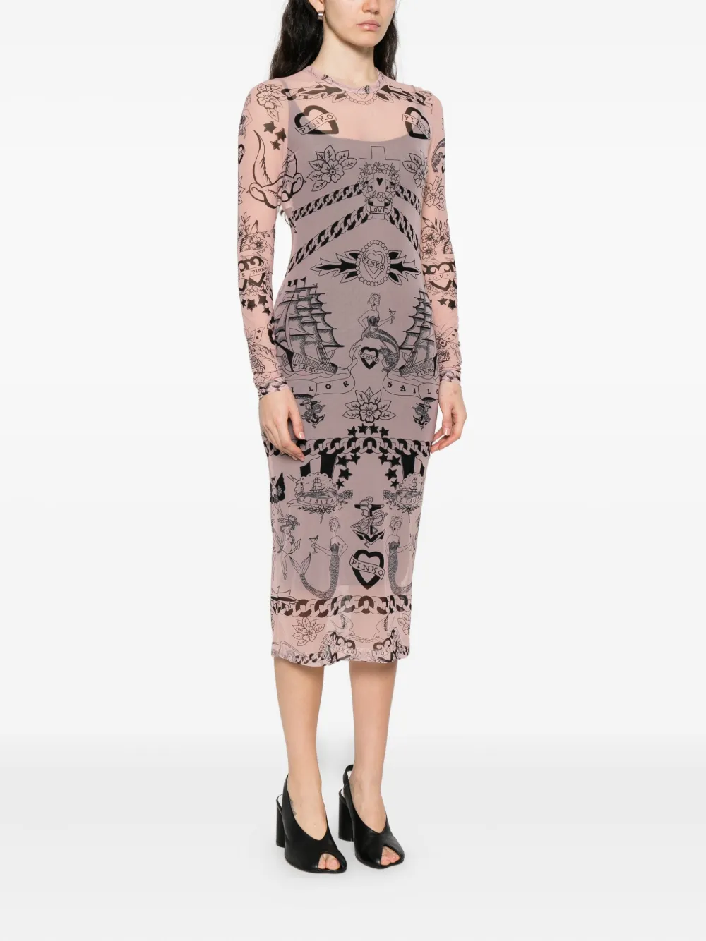 PINKO printed mesh midi dress Beige