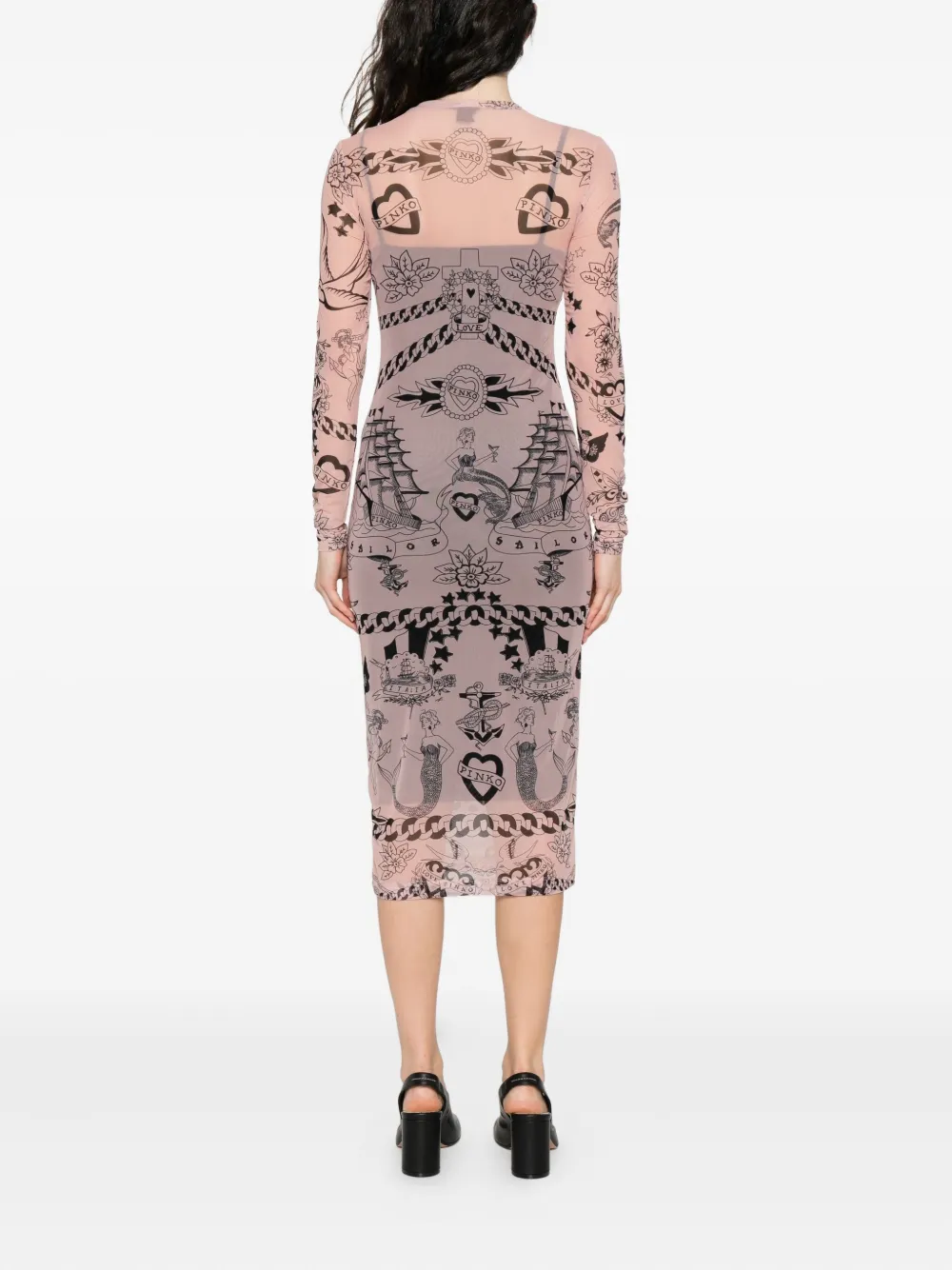 PINKO printed mesh midi dress Beige