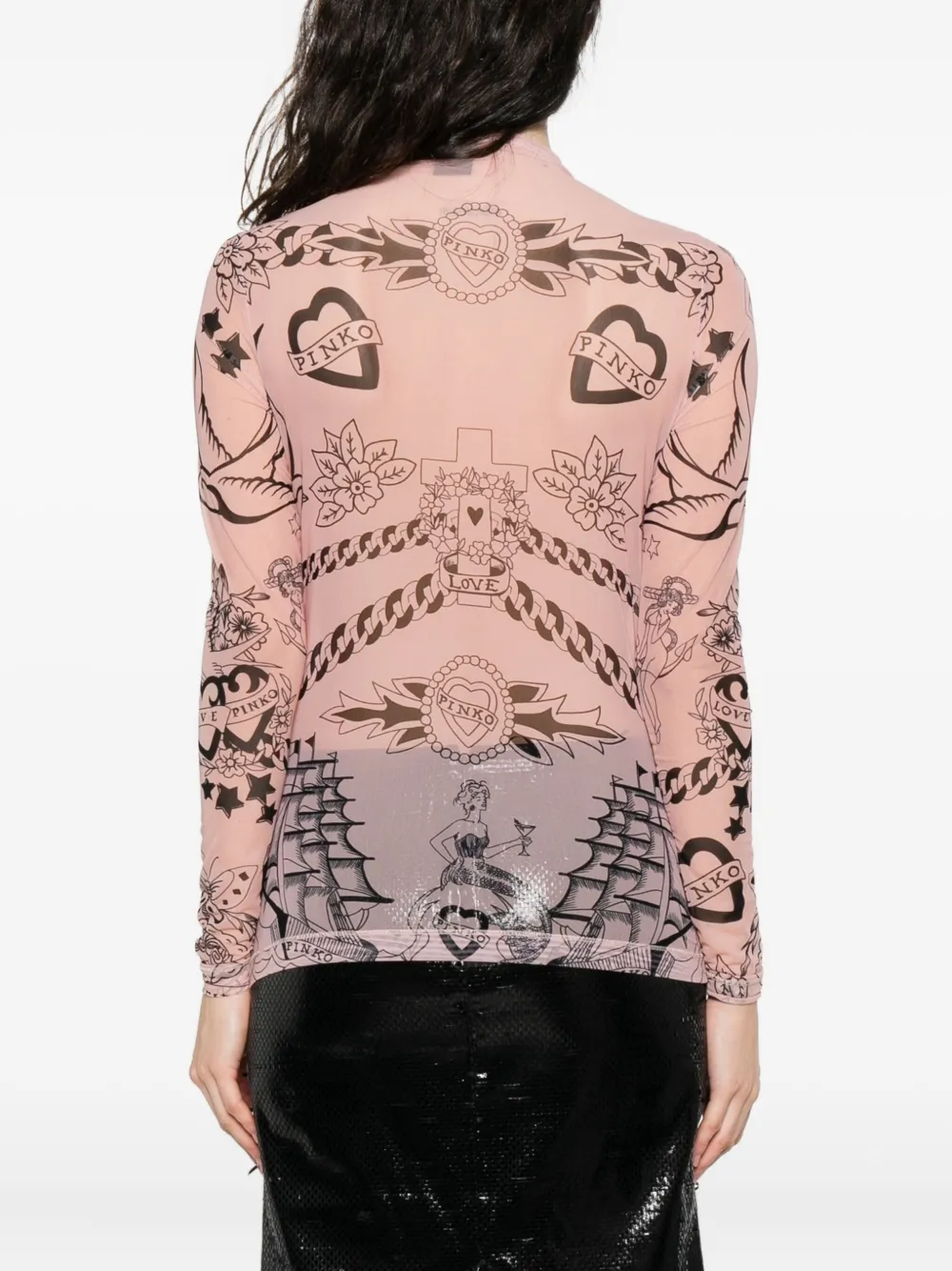 PINKO Mesh top met print Beige