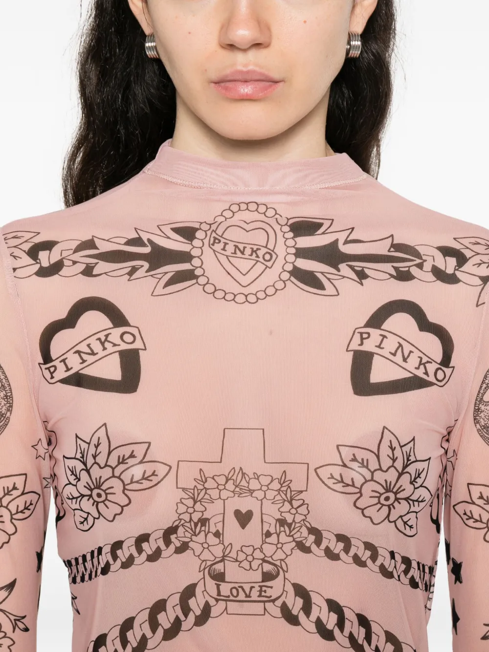 PINKO Mesh top met print Beige