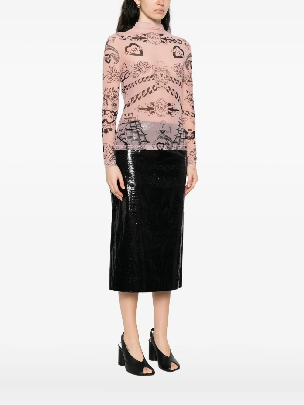PINKO Mesh top met print Beige