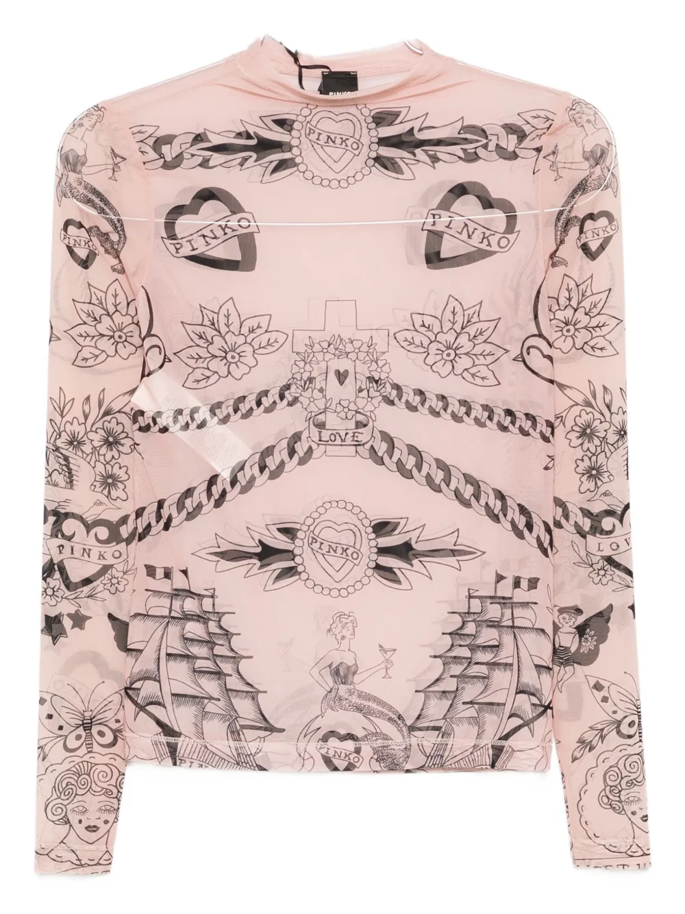 PINKO Mesh top met print Beige